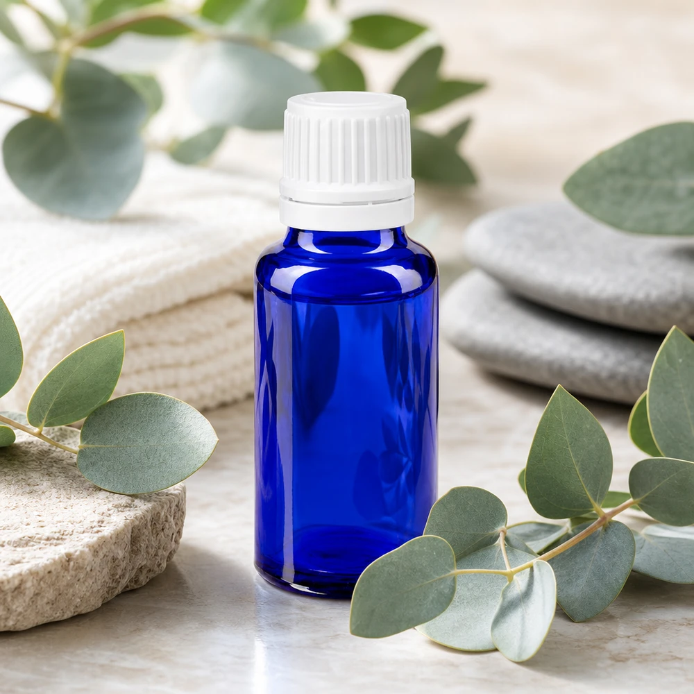 Apothekerflasche Blauglas 20ml mit OV-Verschluss weiß für Aromatherapie und medizinische Anwendungen