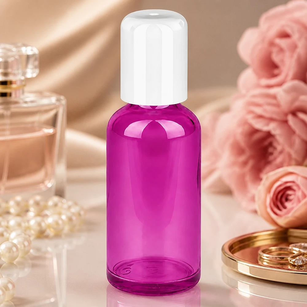 50ml Rollkugel-Flasche violett mit weissem Deckel für gleichmässige Produktverteilung