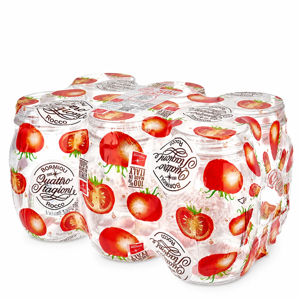 500ml kulatá sklenice "Quattro Stagioni" s víčkem Bormioli Rocco Quattro Stagioni 500ml Rundgläser im 6er Set mit Erdbeer-Design Schraubdeckel Einmachgläser