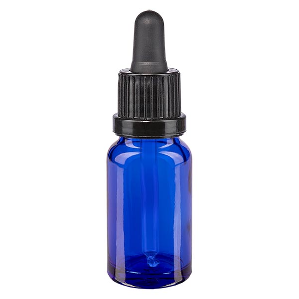 Lékárenská láhev modrá 10ml pipeta černá/černá OV Lékárenská láhev modrá 10ml pipeta černá/černá OV