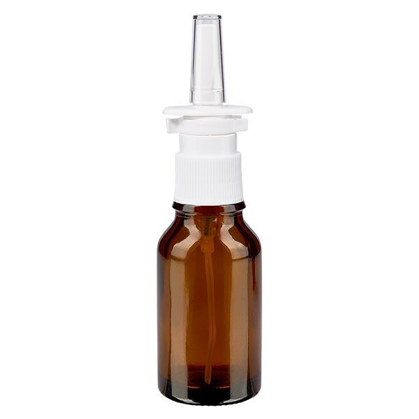 Lékárenská lahvička hnědá 30ml nosní rozprašovač bílý stř. Lékárenská lahvička hnědá 30ml nosní rozprašovač bílý stř.
