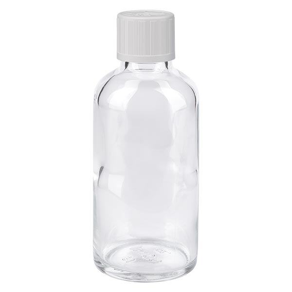 Lékárenská láhev čirá 50ml šroubovací uzávěr bílý standard odolný proti dětem. Lékárenská láhev čirá 50ml šroubovací uzávěr bílý standard odolný proti dětem.