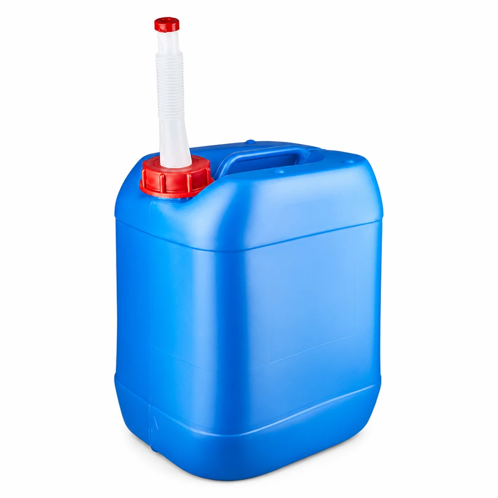 Kanystr 20 litrů modrý s výpustným potrubím Flex Stapelbarer 20 Liter Kanister blau mit Flex-Rohr ideal für Wasser Benzin und Chemikalien