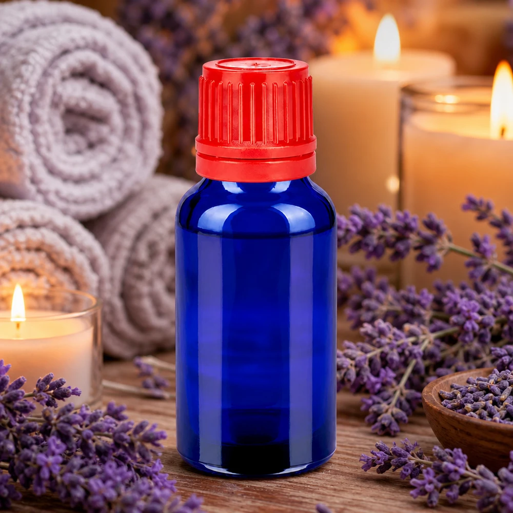 Premium 20ml Flasche aus kobaltblauem Glas mit rotem Sicherheitsverschluss