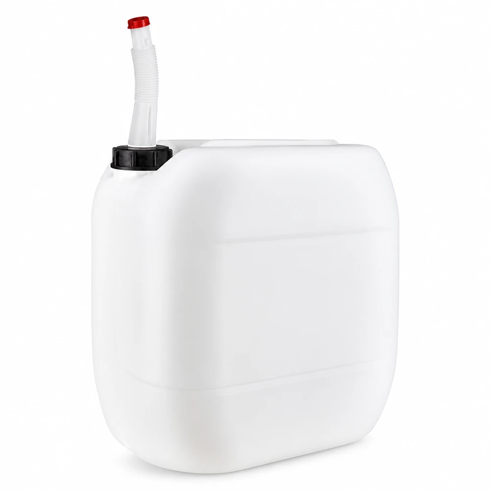 Kanystr o objemu 30 litrů s výpustnou trubkou Flex Stabiler weißer Kanister 30 Liter mit Auslaufrohr Flex für Camping und Outdoor