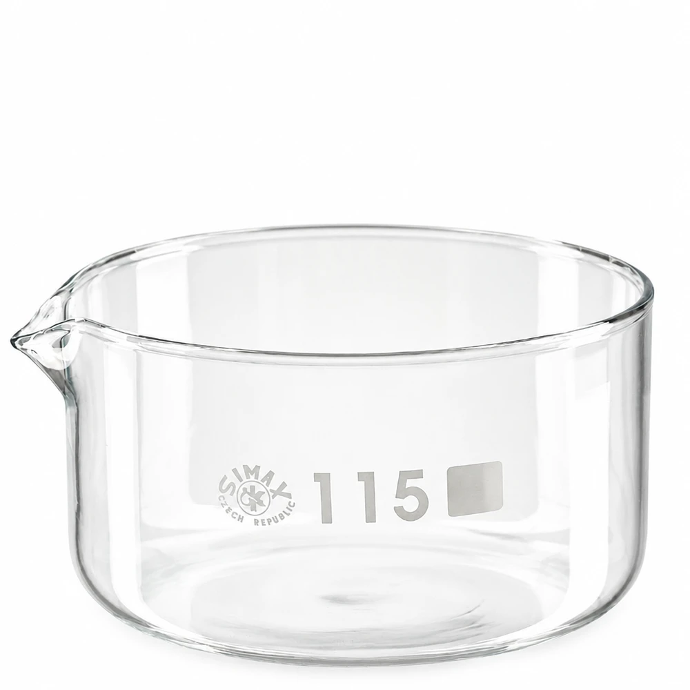 500ml krystalizační miska s výlevkou borosilikátová ø115mm Runde Kristallisierschale Glas 500ml mit Ausguss für chemische Anwendungen Durchmesser 115mm