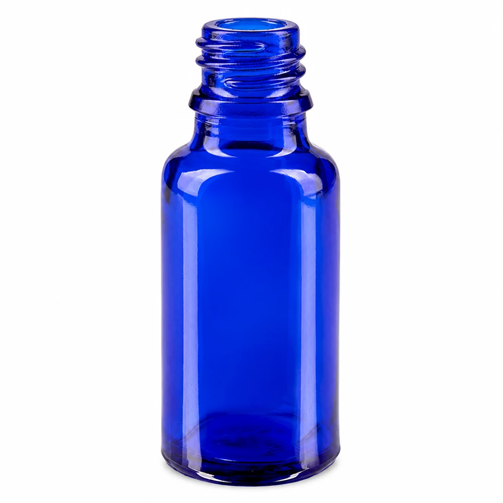 Lahvička s kapátkem 20ml DIN 18 BLAUGLAS Kompakte 20ml Apothekenflasche aus blauem Glas für Tropfen und flüssige Präparate