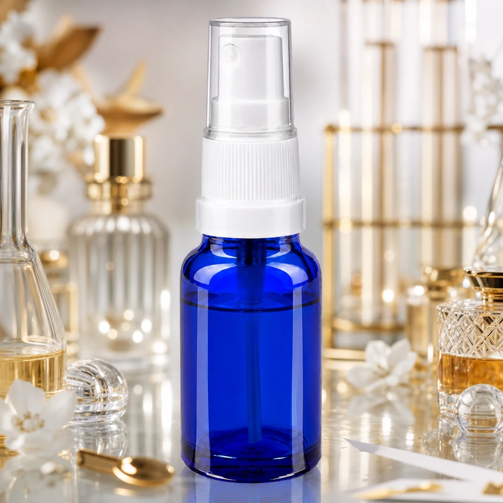 10ml lahvička s rozprašovačem bílá/transparentní standardní uzávěr BlueLine UT18/10 Vielseitige 10ml Sprayflasche transparent blau für Aromatherapie und Hautpflege