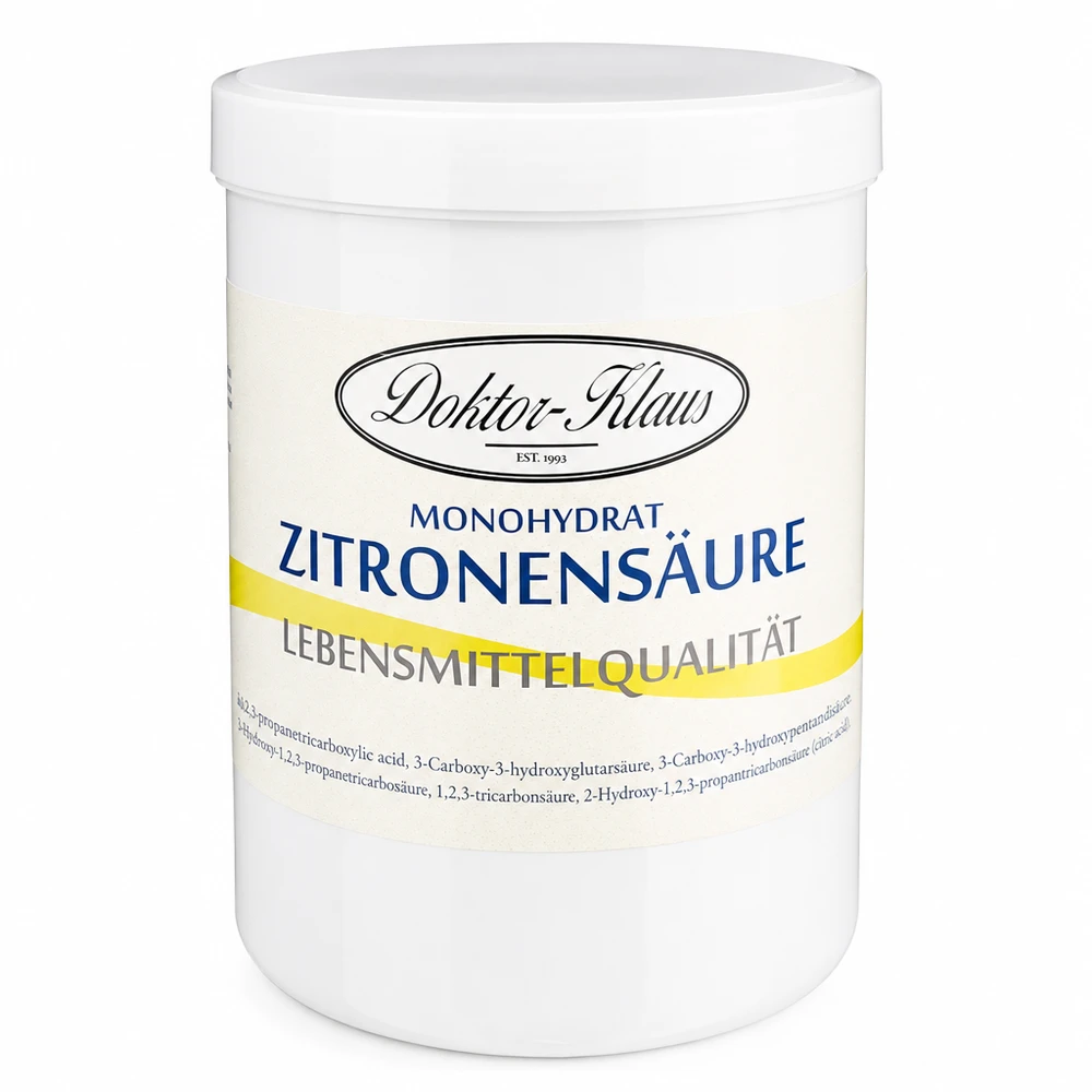Kyselina citronová 1000g Doktor-Klaus Zitronensäure Doktor-Klaus 1kg Monohydrat für Backwaren und Getränke in weißer Vorratsdose
