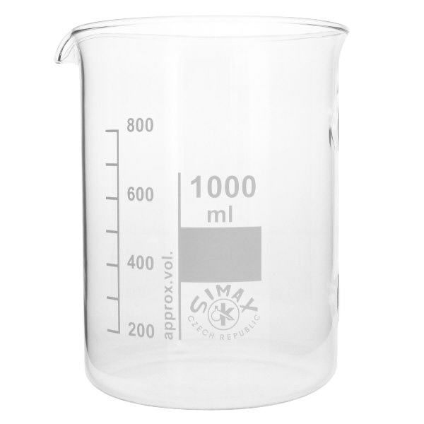 Kádinka 1000ml z borosilikátového skla, nízký tvar Borosilikatglas Becherglas 1000ml säurebeständig für professionelle Laboranwendungen