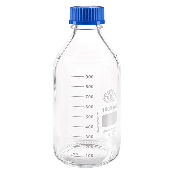 Laboratorní láhev se závitem 1000ml s uzávěrem, borosilikátová Laboratorní láhev se závitem 1000ml s uzávěrem, borosilikátová