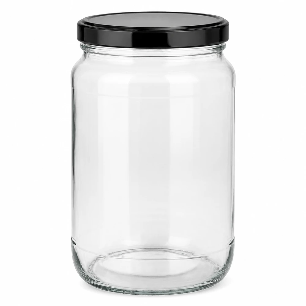 1700ml kulatá sklenice s víčkem BasicSeal černá UNiTWIST 1700ml Rundglas mit schwarzem BasicSeal Deckel UN-Zertifizierung Glaskonserve Einmachglas Vorratsglas