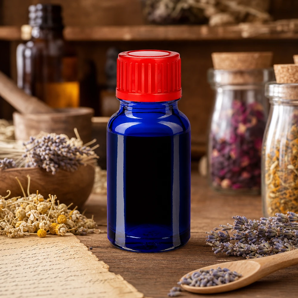 Professionelle Laborflasche 10ml in Kobaltblau mit auslaufsicherem Gewinde für Extrakte