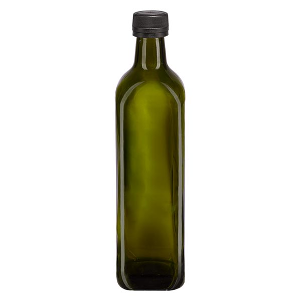 750ml šroubovací láhev čtvercová olivově zelená s černým uzávěrem