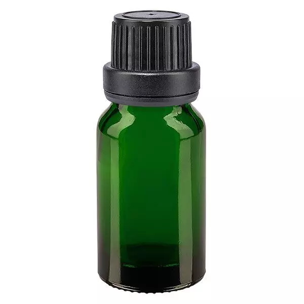 Lékárenská lahvička zelená 10ml šroubovací uzávěr černá těsnící vložka nedovolená manipulace s uzávěrem. Lékárenská lahvička zelená 10ml šroubovací uzávěr černá těsnící vložka nedovolená manipulace s uzávěrem.