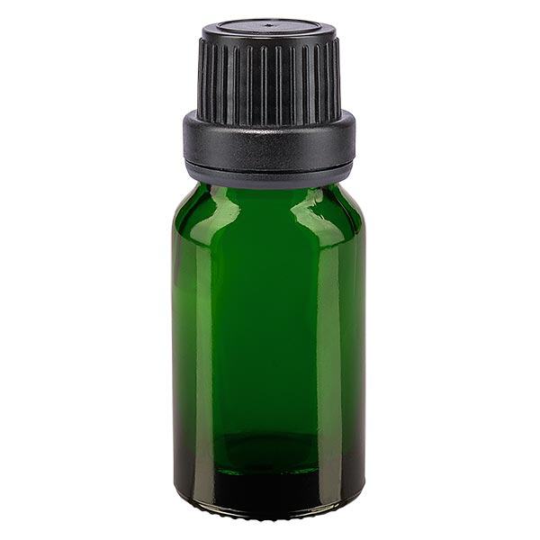 Lékárenská lahvička zelená 10ml šroubovací uzávěr černá těsnící vložka nedovolená manipulace s uzávěrem. Lékárenská lahvička zelená 10ml šroubovací uzávěr černá těsnící vložka nedovolená manipulace s uzávěrem.