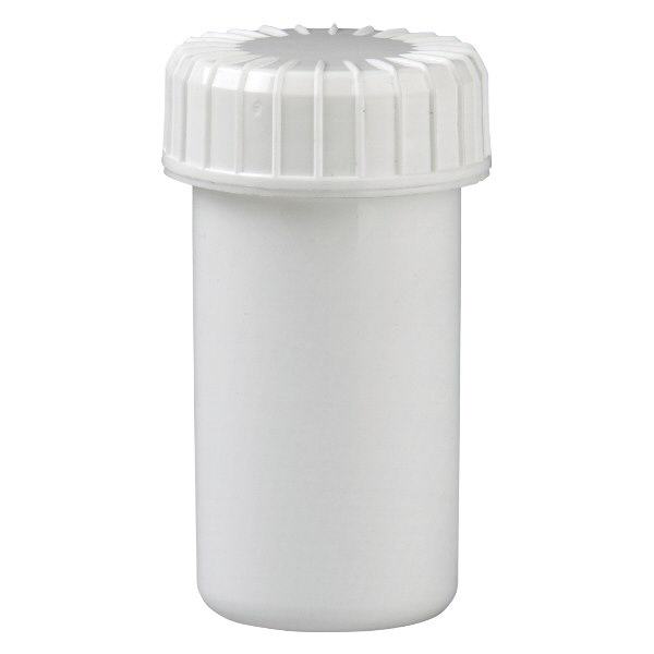 Bílá šroubovací sklenice 20 ml s drážkovaným víčkem Bílá šroubovací sklenice 20 ml s drážkovaným víčkem
