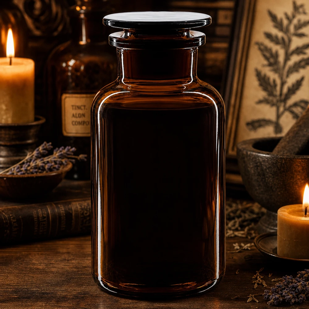 Láhev s kulatým ramenem 500ml hnědá skleněná zátka se širokým hrdlem. Braunglasflasche 500ml mit Weithals und hermetisch dichtem Glasstopfen für Aufbewahrung