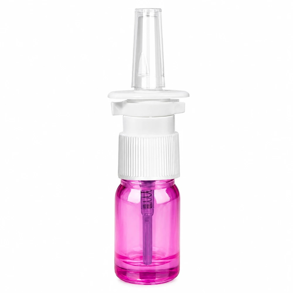 5ml lahvička s nosním rozprašovačem bílá/transparentní standardní PurpleLine UT18/5 Medizinische 5ml Sprayflasche in elegantem Lila mit professionellem weißem Applikator für Nasensprays