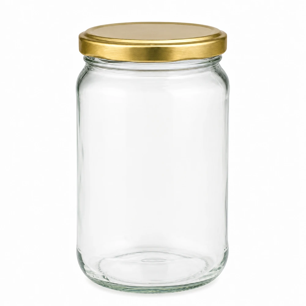 305ml Rundglas mit goldenem BasicSeal Deckel UNiTWIST - leeres Einmachglas aus klarem Glas für Marmelade und Honig