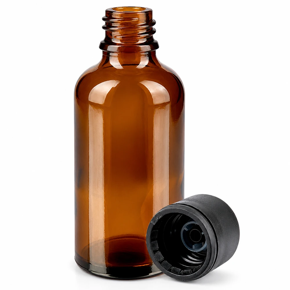 Lichtschützende 30ml Braunglasflasche mit schwarzem Deckel für pharmazeutische Anwendungen