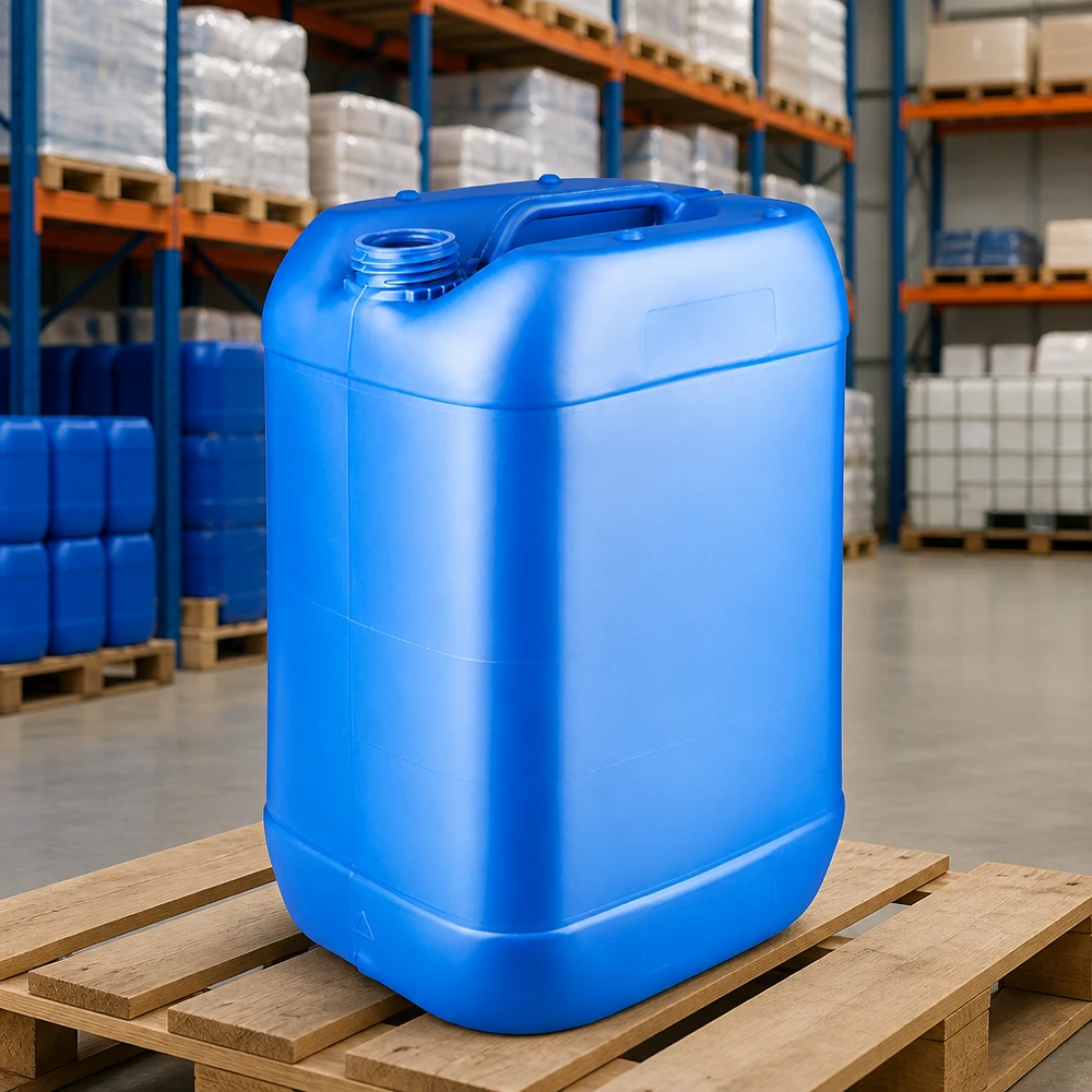 Blauer 25 Liter Kanister ohne Verschluss mit glatter Außenwand für Etikettierung geeignet
