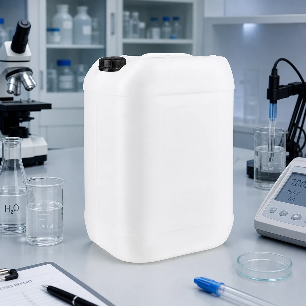Kanystr 25 litrů se šroubovacím uzávěrem s ochranou proti manipulaci. Dichter Lagerbehälter 25 Liter mit ergonomischem Tragegriff und schwarzem Sicherheitsverschluss