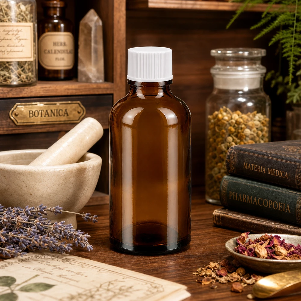 Professionelle 50ml Glasflasche in Apothekerqualitaet mit weissem Deckel fuer Homöopathie