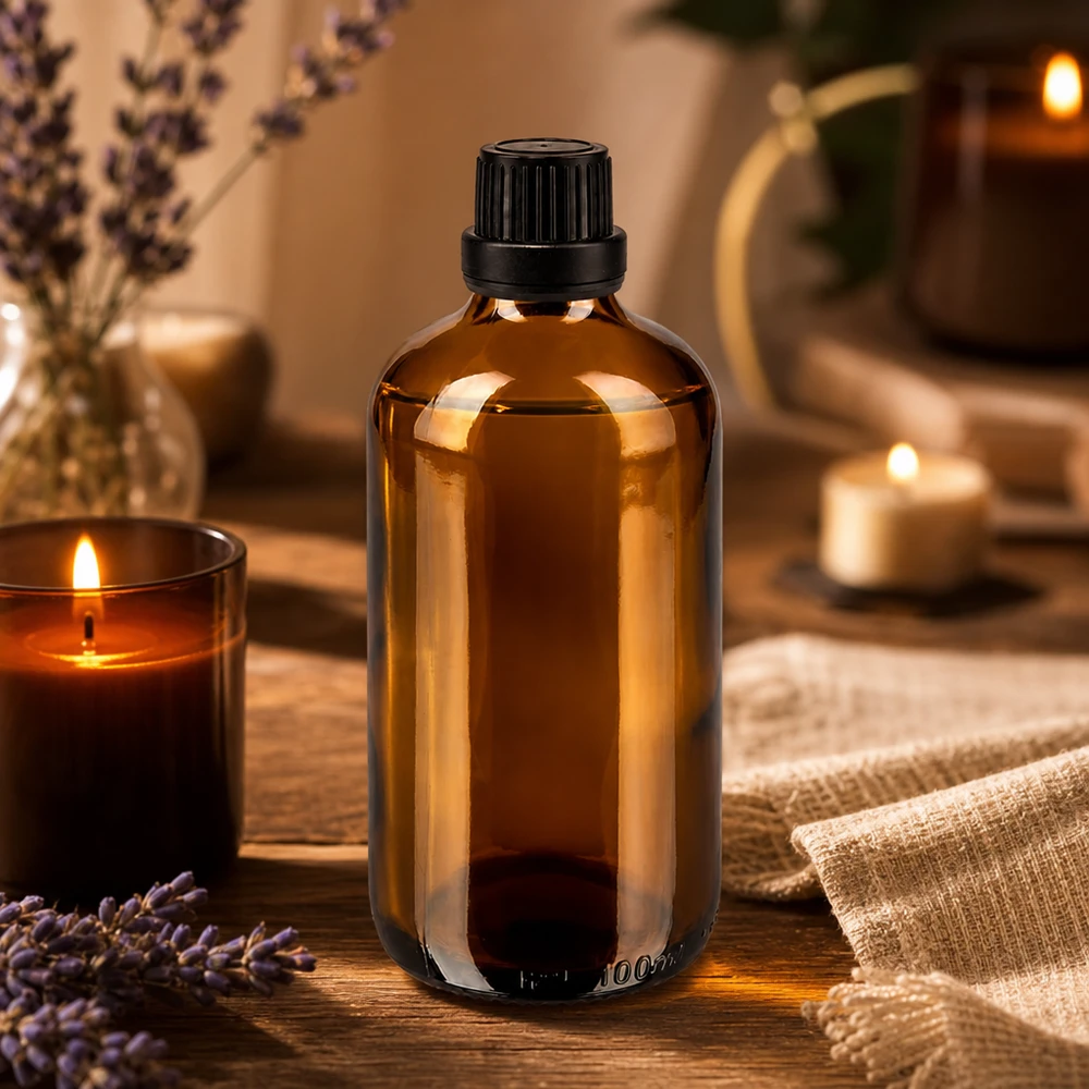 Kompakte 100ml Apothekerflasche aus braunem Borosilikatglas mit schwarzem Dosierverschluss