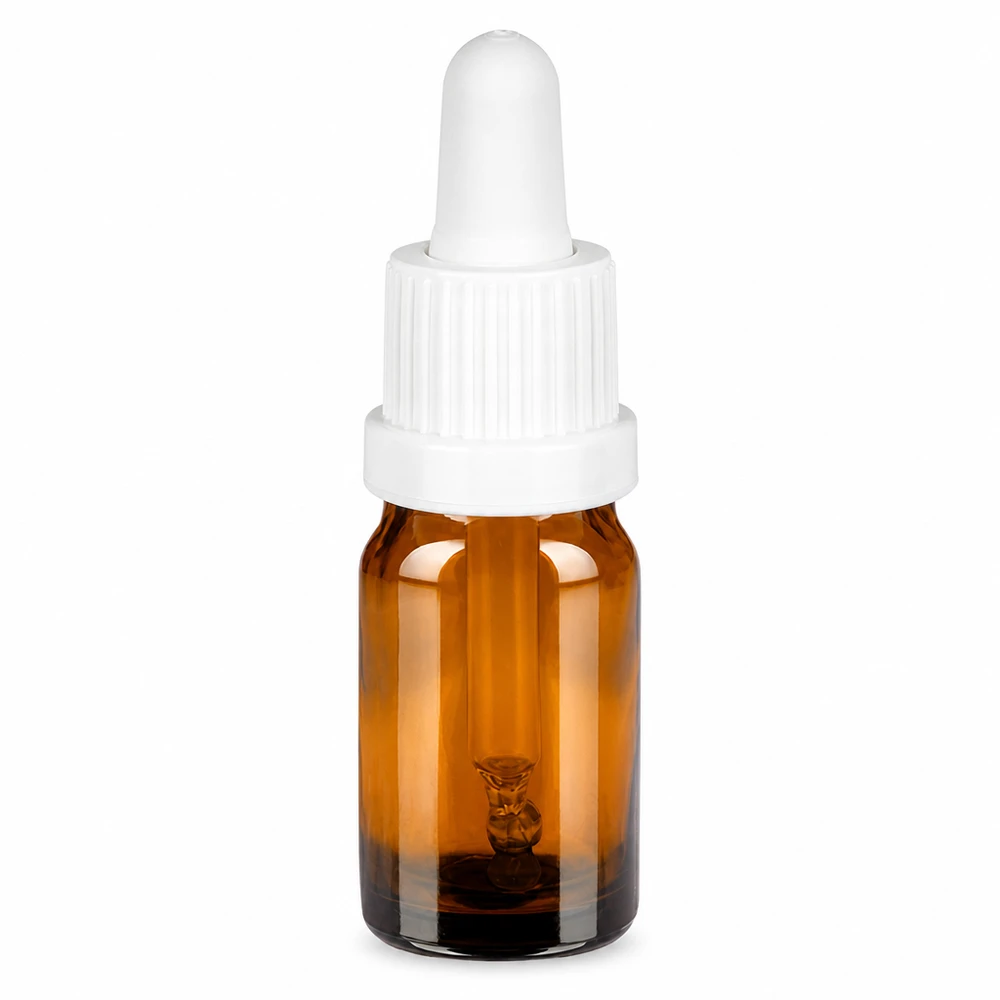 5ml pipetovací láhev bílá s uzávěrem s možností manipulace BrownLine UT18/5 UV-Schutz Pipettenflasche 5ml braunes Glas mit weißem Tropfverschluss für Öle und Tinkturen