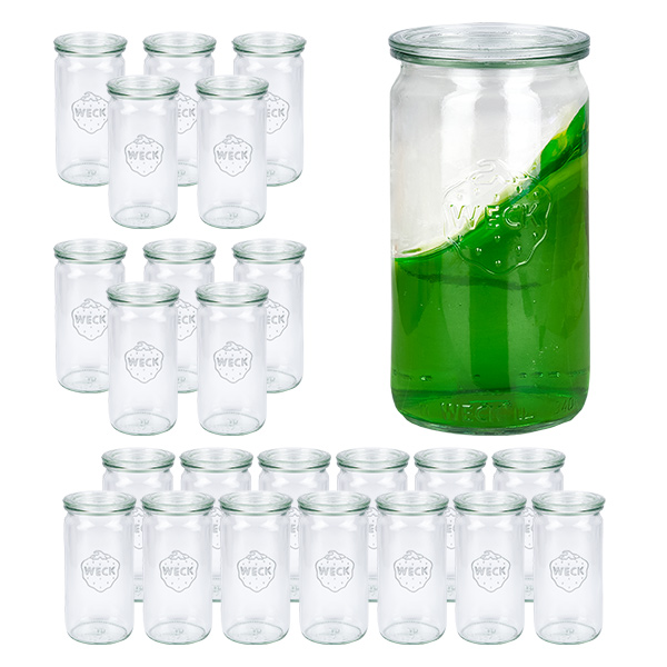 Sada 24 sklenic Weck 340ml válcových sklenic s 24 skleněnými víčky.