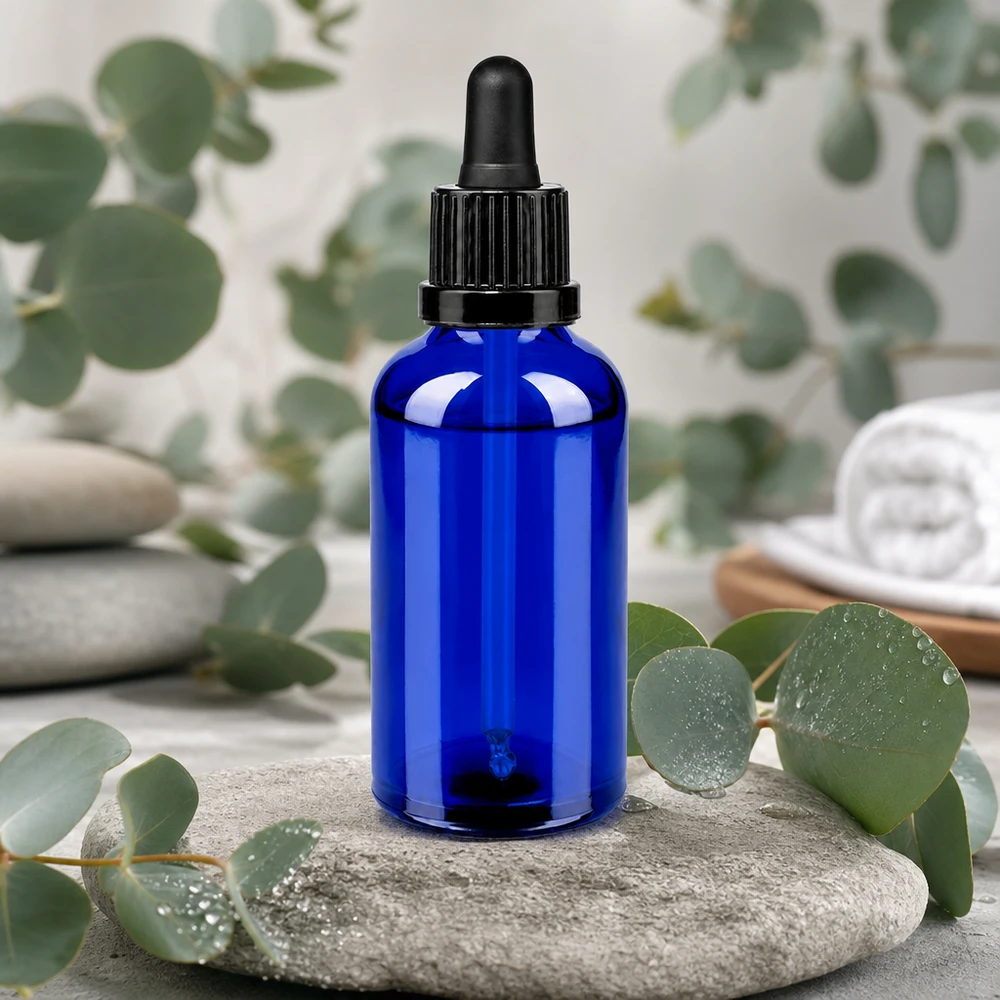 50ml pipetovací láhev černá s tamper-evidentním uzávěrem BlueLine UT18/50 Apothekerflasche 50ml in Kobaltblau - traditionelles Design trifft moderne Funktionalität