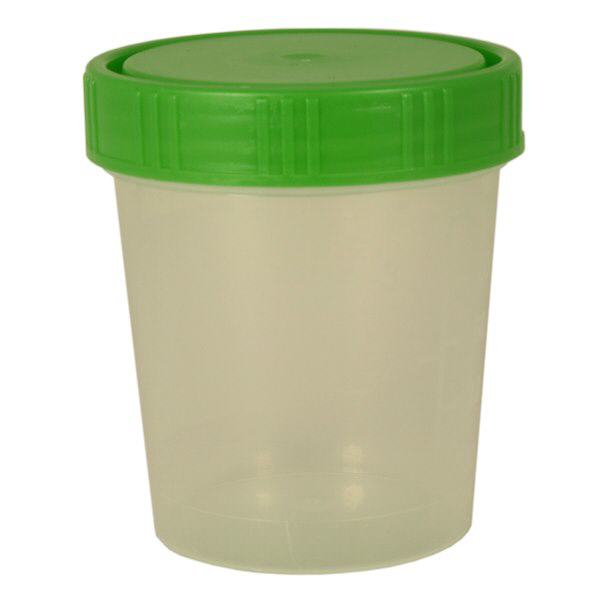 Přírodní kádinka na moč 125 ml se zeleným šroubovacím uzávěrem Přírodní kádinka na moč 125 ml se zeleným šroubovacím uzávěrem
