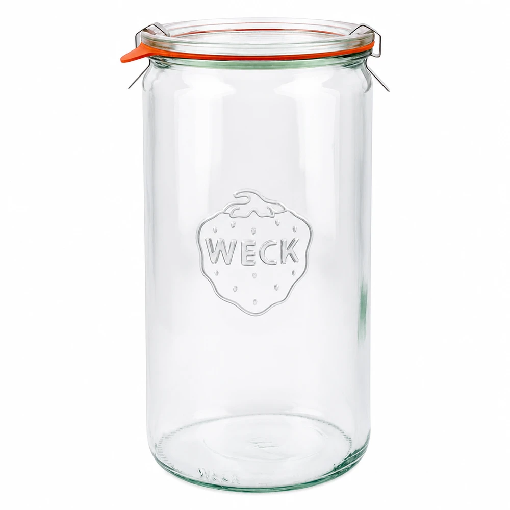WECK Zylinderglas 1590ml RR100 mit Glasdeckel Gummiring und Klammern Einmachglas transparent leer