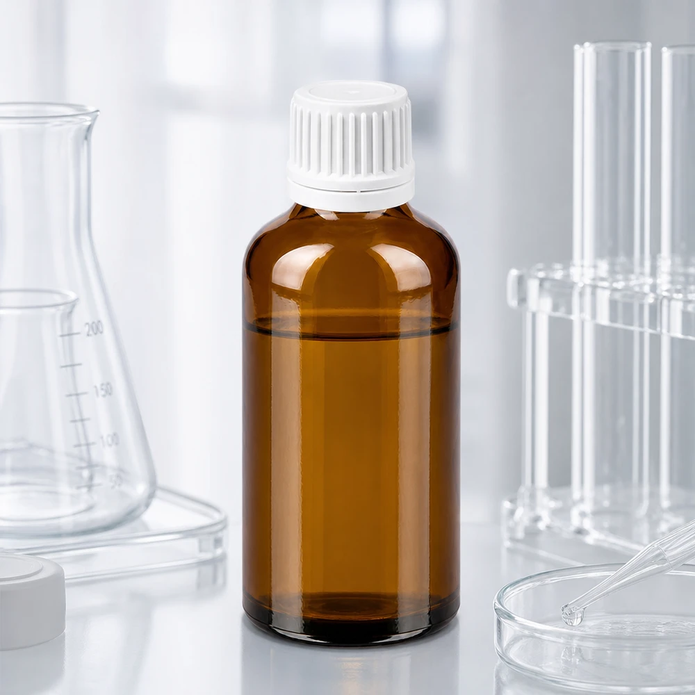 50ml Präzisionsflasche aus getöntem Glas mit kindergesichertem weißem Verschluss für Extrakte