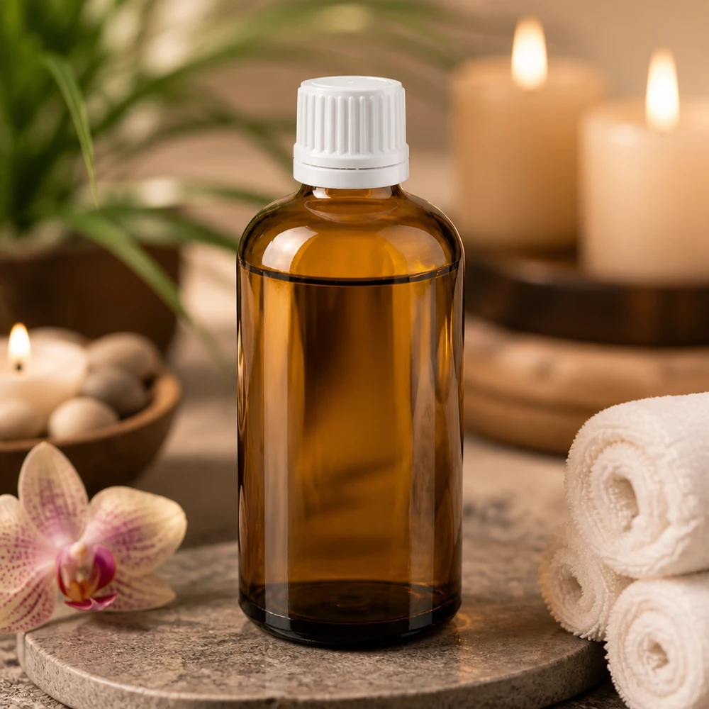 100ml lahvička s kapátkem 0,7mm bílá tamper-evidentní uzávěr BrownLine UT18/100 Elegante 100ml Tropfflasche in Braunglas-Optik für professionelle Dosierung