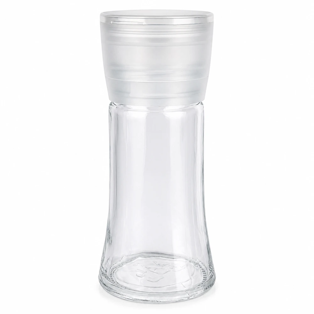 Sklenice na sůl/koření 95 ml s mlýnkem Vario bílá Nachfüllbares Salzmühlenglas 95ml Vario in Weiss mit eleganter Glasform und Kunststoffdeckel