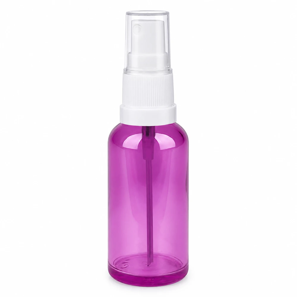 50ml lahvička s rozprašovačem bílá/průhledná Standard PurpleLine UT18/50 Handliche 50ml Sprühflasche rund in violett für DIY-Kosmetik und Aromatherapie
