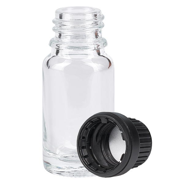 10ml lahvička 11mm šroubovací uzávěr černý uzávěr s ochranou proti manipulaci ClearLine UT18/10 10ml lahvička 11mm šroubovací uzávěr černý uzávěr s ochranou proti manipulaci ClearLine UT18/10