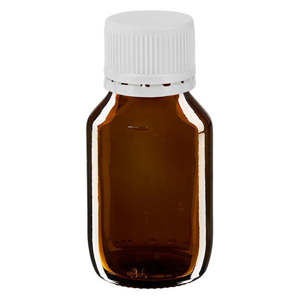 50ml lahvička na léky hnědá, bílý uzávěr s kroužkem proti neoprávněné manipulaci ApoGlas. 50ml lahvička na léky hnědá, bílý uzávěr s kroužkem proti neoprávněné manipulaci ApoGlas.