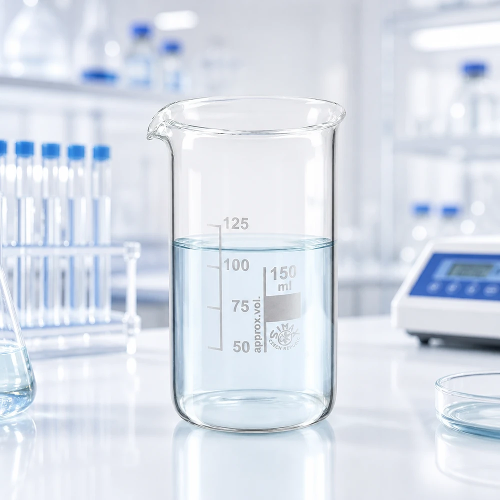 Kádinka 150 ml z borosilikátového skla, vysoký tvar Laborbedarf Becherglas 150ml hohe zylindrische Form mit Ausguss aus transparentem Borosilikatglas