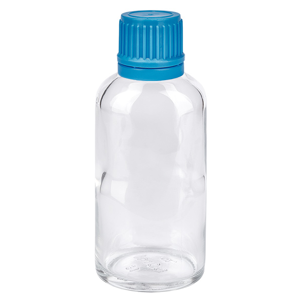 50ml láhev 11mm šroubovací uzávěr modrý uzávěr s ochranou proti manipulaci ClearLine UT18/50 50ml láhev 11mm šroubovací uzávěr modrý uzávěr s ochranou proti manipulaci ClearLine UT18/50
