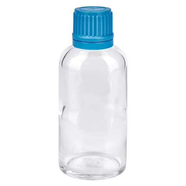50ml láhev 11mm šroubovací uzávěr modrý uzávěr s ochranou proti manipulaci ClearLine UT18/50
