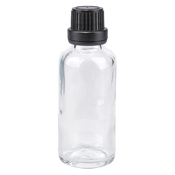 Lékárenská lahvička čirá 30ml se šroubovacím uzávěrem černá s uzávěrem proti neoprávněné manipulaci. Lékárenská lahvička čirá 30ml se šroubovacím uzávěrem černá s uzávěrem proti neoprávněné manipulaci.