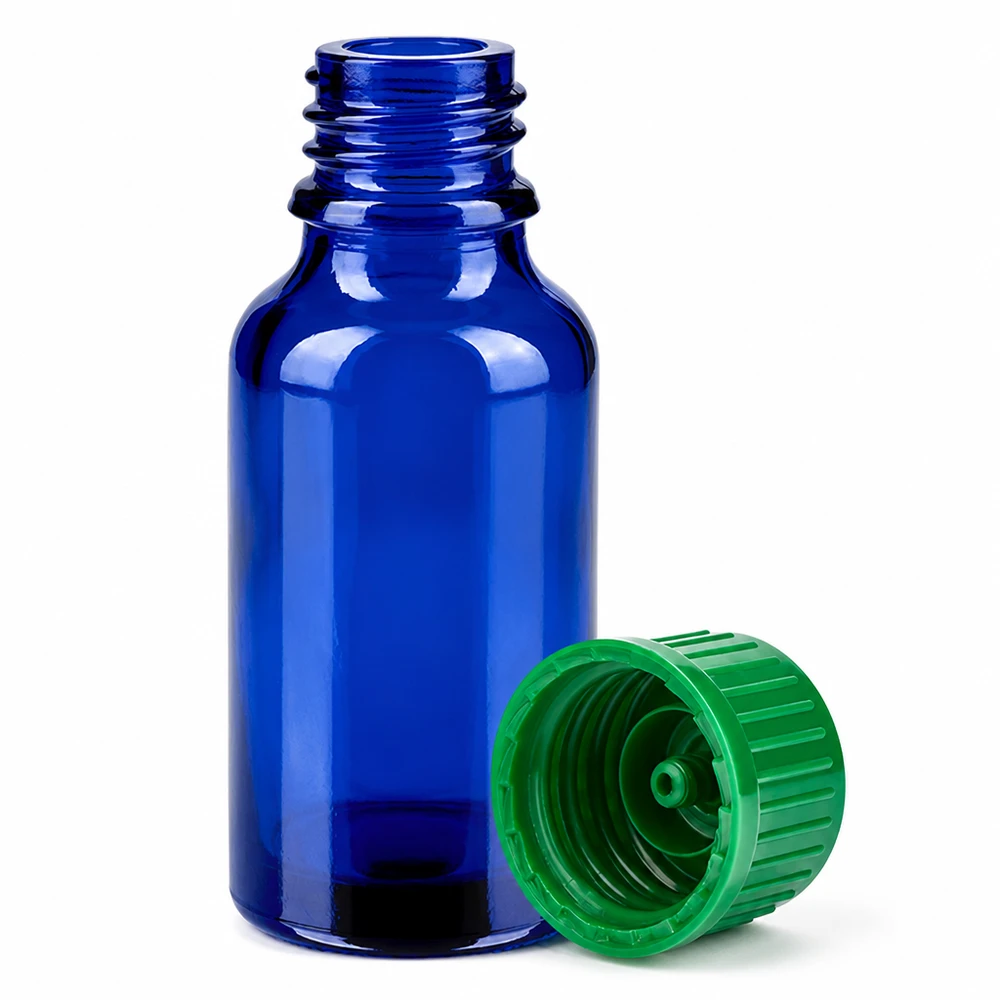 Hochwertige 20ml Glasflasche blau für Labor und Analytik grüner 11mm Schraubverschluss