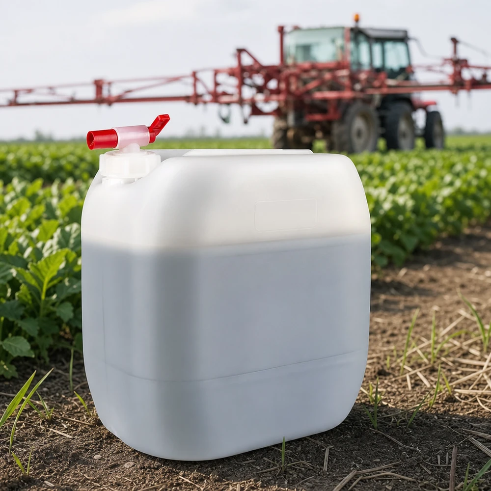 Kanystr 30 litrů s vypouštěcím kohoutem Großvolumiger weißer Kanister 30 Liter mit Ablasshahn für agrochemische Flüssigkeiten