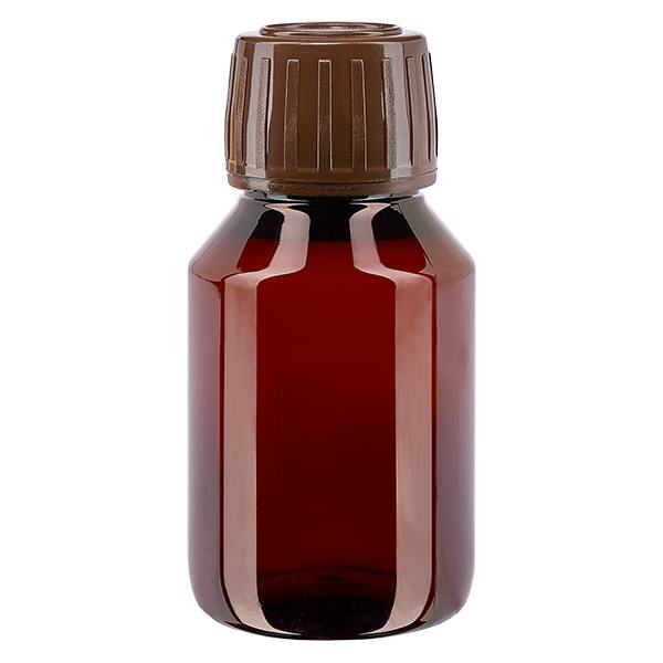 PET láhev 50ml s hnědým uzávěrem, který se nedá otevřít. PET láhev 50ml s hnědým uzávěrem, který se nedá otevřít.