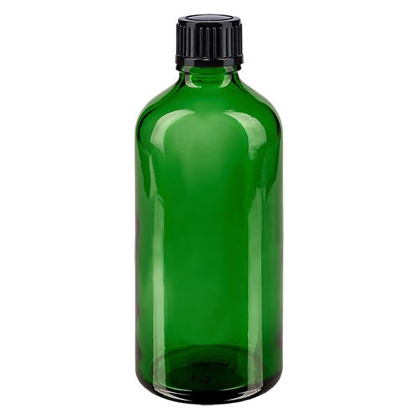Lékárenská láhev zelená 100ml kapátko uzávěr 1mm černý standardní Lékárenská láhev zelená 100ml kapátko uzávěr 1mm černý standardní