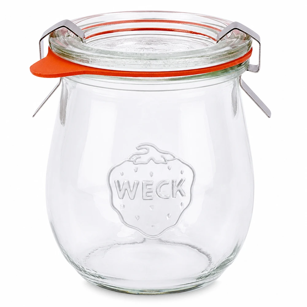 WECK Tulpenglas 220ml RR60 Einmachglas mit Glasdeckel Gummiring und Klammern komplett Set