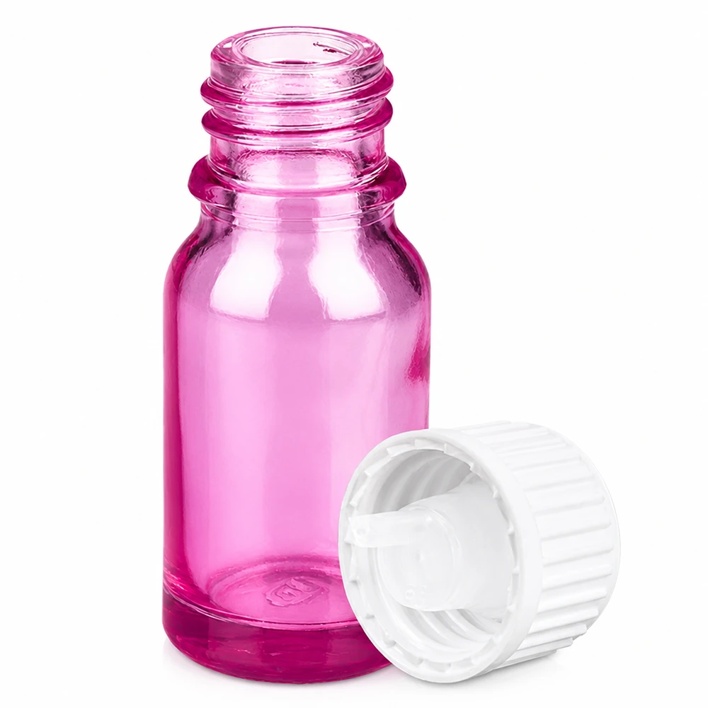 10ml lahvička s kapátkem 0,9 mm bílá standardní PurpleLine. UT18/10 10ml Tropfenflasche aus violettem Glas mit UT18/10 Gewinde für DIY Kosmetik